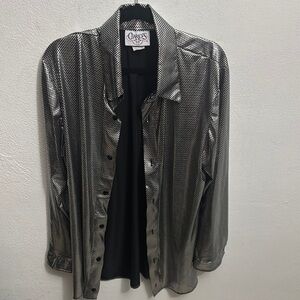 Silver Blazer with Flowing Silhouette and Shawl Collar